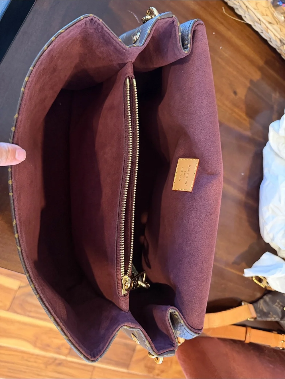 Louis Vuitton Brown Monogram Messenger Bag with Tan Accents and Gold Hardware